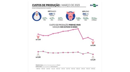 Custo de produção de suínos e frangos de corte recua em março