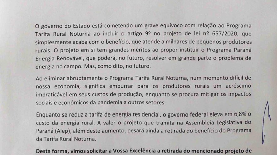 Entidades produtivas do Paraná pedem continuidade da Tarifa Rural Noturna