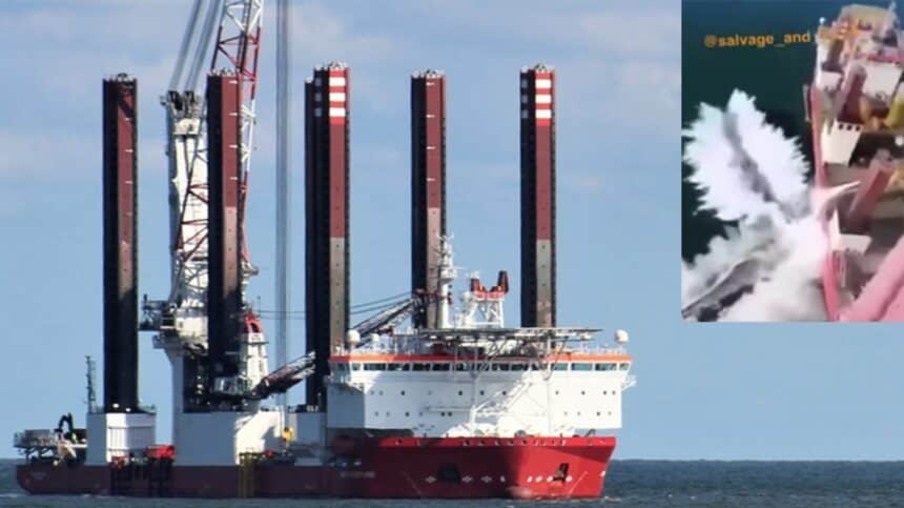 Três pás gigantes de turbina eólica, de 61 metros e pesando 126 toneladas, caíram do navio enquanto realizava manutenção programada