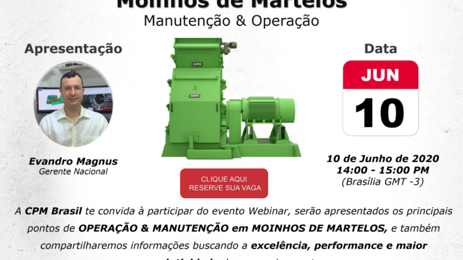 Operação e manutenção em moinhos de martelos é tema de webinar da CPM Brasil