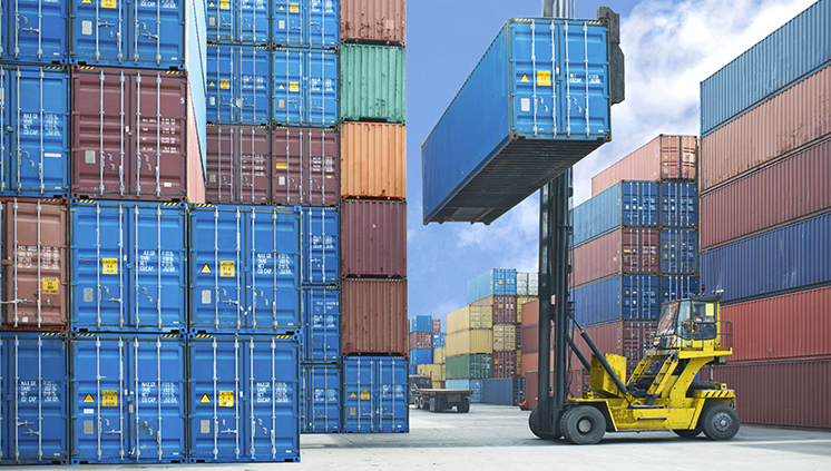 forklift handling container box loading to truck in import export logistic zone forklift handling container box loading to truck in import export logistic zone