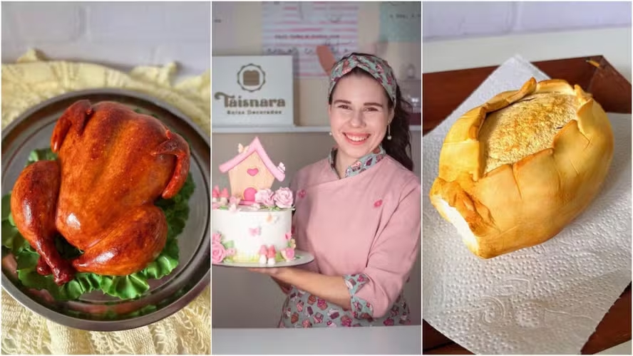 Bolo de frango assado? Confeiteira viraliza com bolos em formatos inusitados