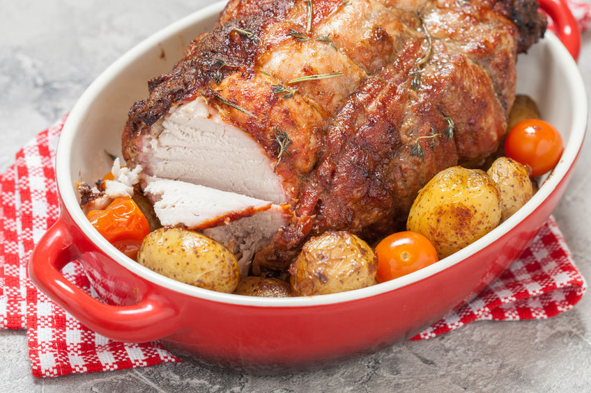 63569168 - boneless pork loin roast with potatoes and tomatoes