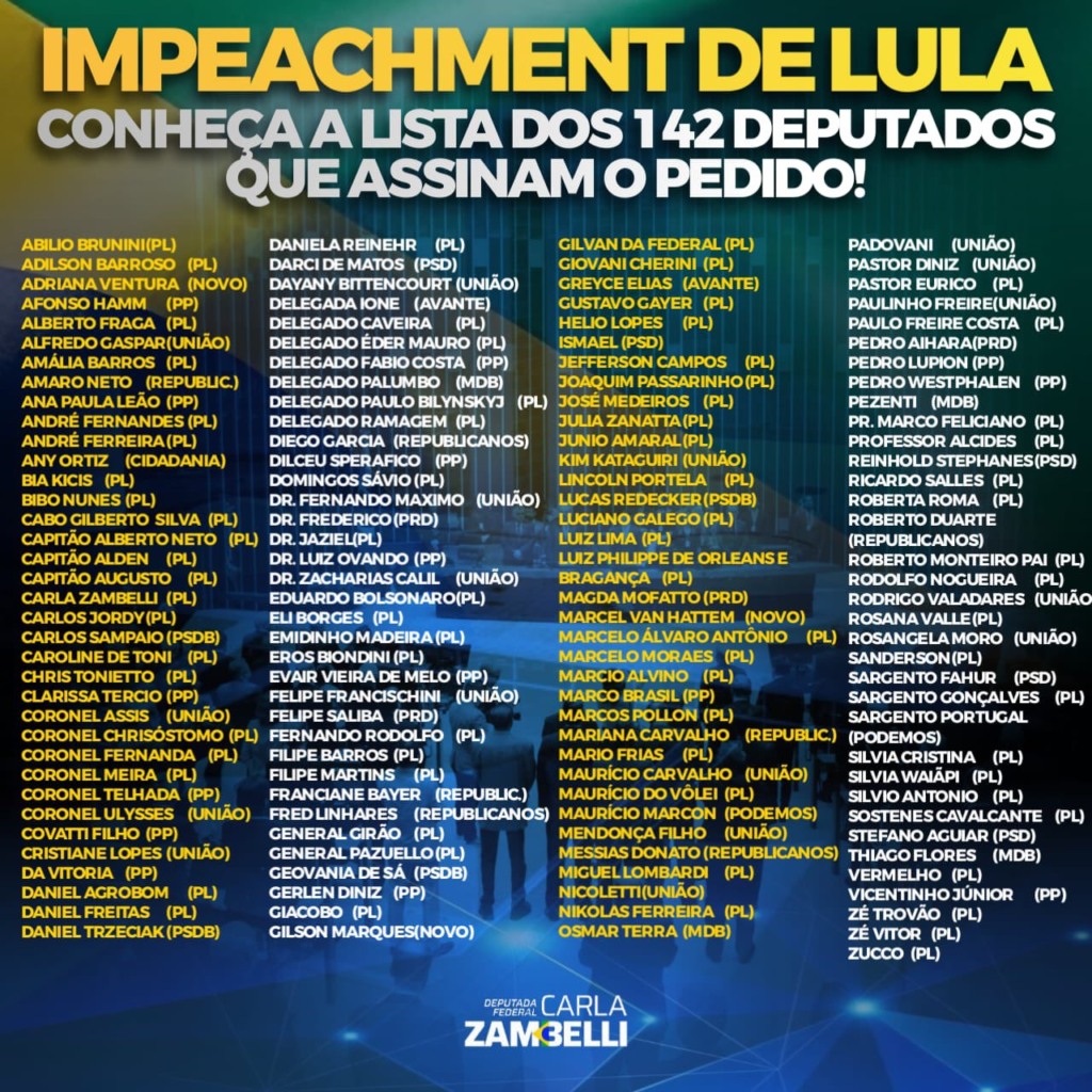 “Errei”, afirma Carla Zambelli, ao excluir nome de Pedro Lupion de lista com pedido de impeachment de Lula