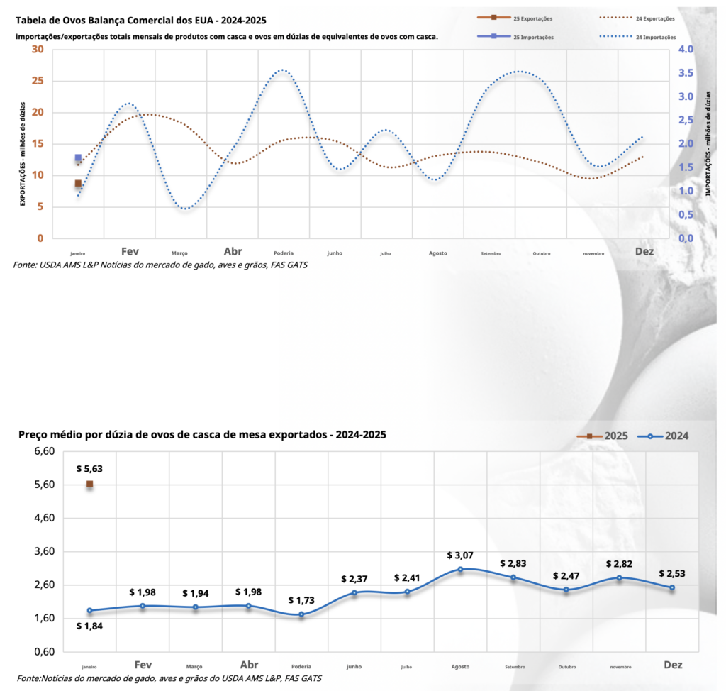 Mercado de ovos nos EUA: preços caem em meio a preocupações com Influenza Aviária e estoques crescentes