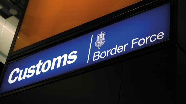 HEATHROW AIRPORT, LONDON, ENGLAND â€“ MARCH 24 2018, Customs Border Force sign at London Heathrow Airport, England