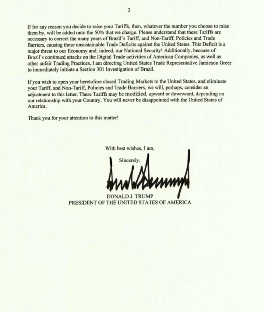 Sobretaxa de 50% dos EUA ao Brasil amplia tensão comercial e ameaça o agro Sobretaxa de 50% dos EUA ao Brasil amplia tensão comercial e ameaça o agro