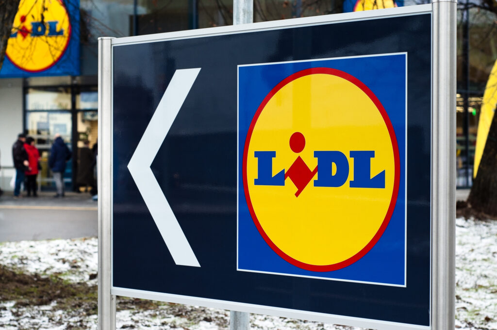 Riga, Latvia, February 4, 2023 : billboard lidl closeup. Riga, Latvia, February 4, 2023 : billboard lidl closeup.